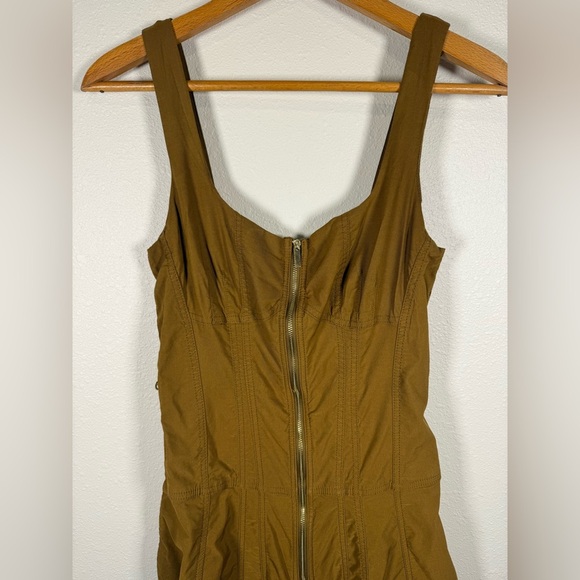 Anthropologie Olive Zip Front Midi Dress Sleeveless Small Military - No Belt - Picture 2 of 10